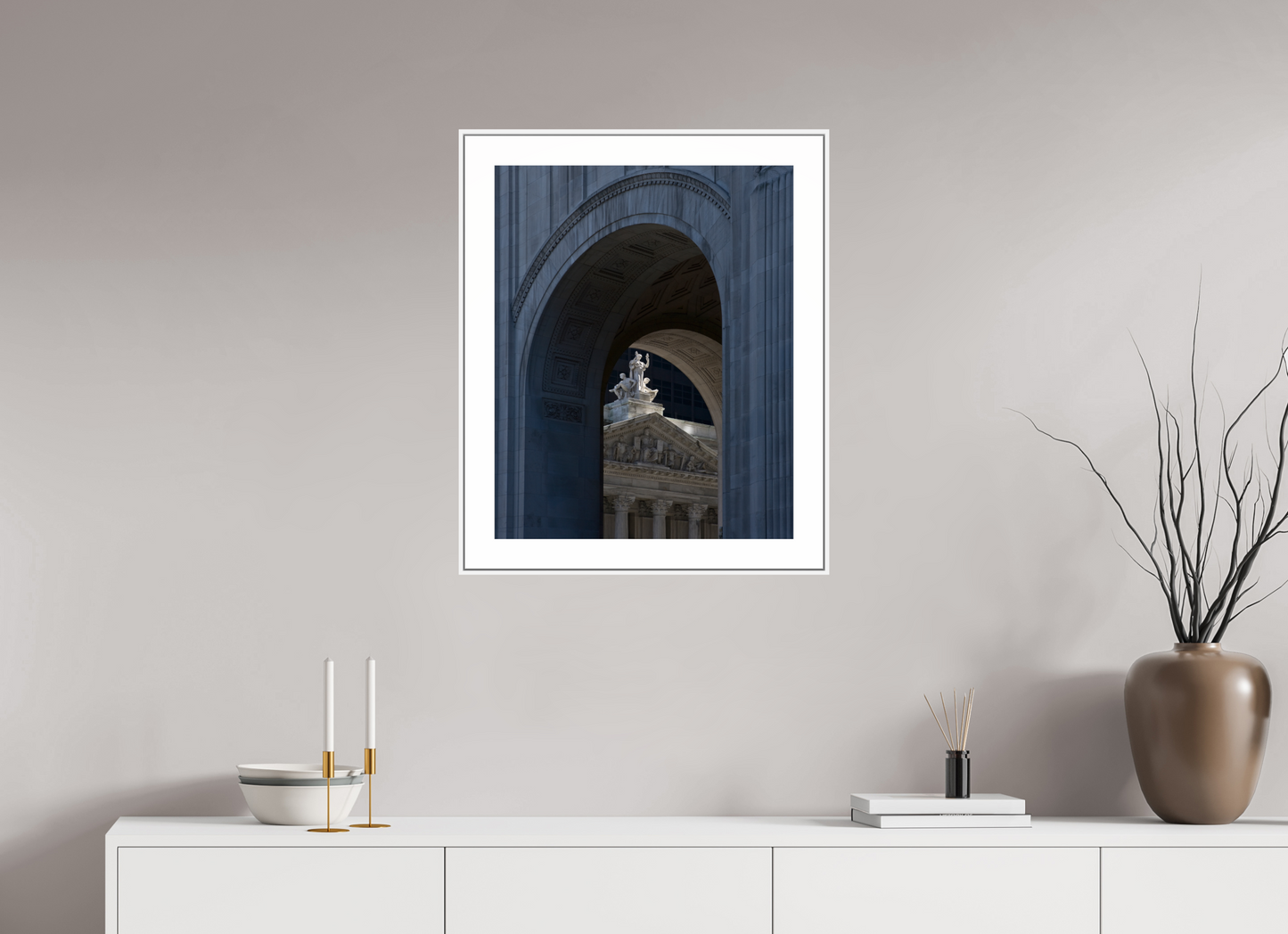 20 x 25″, White Matte Frame Arches with Sculptures