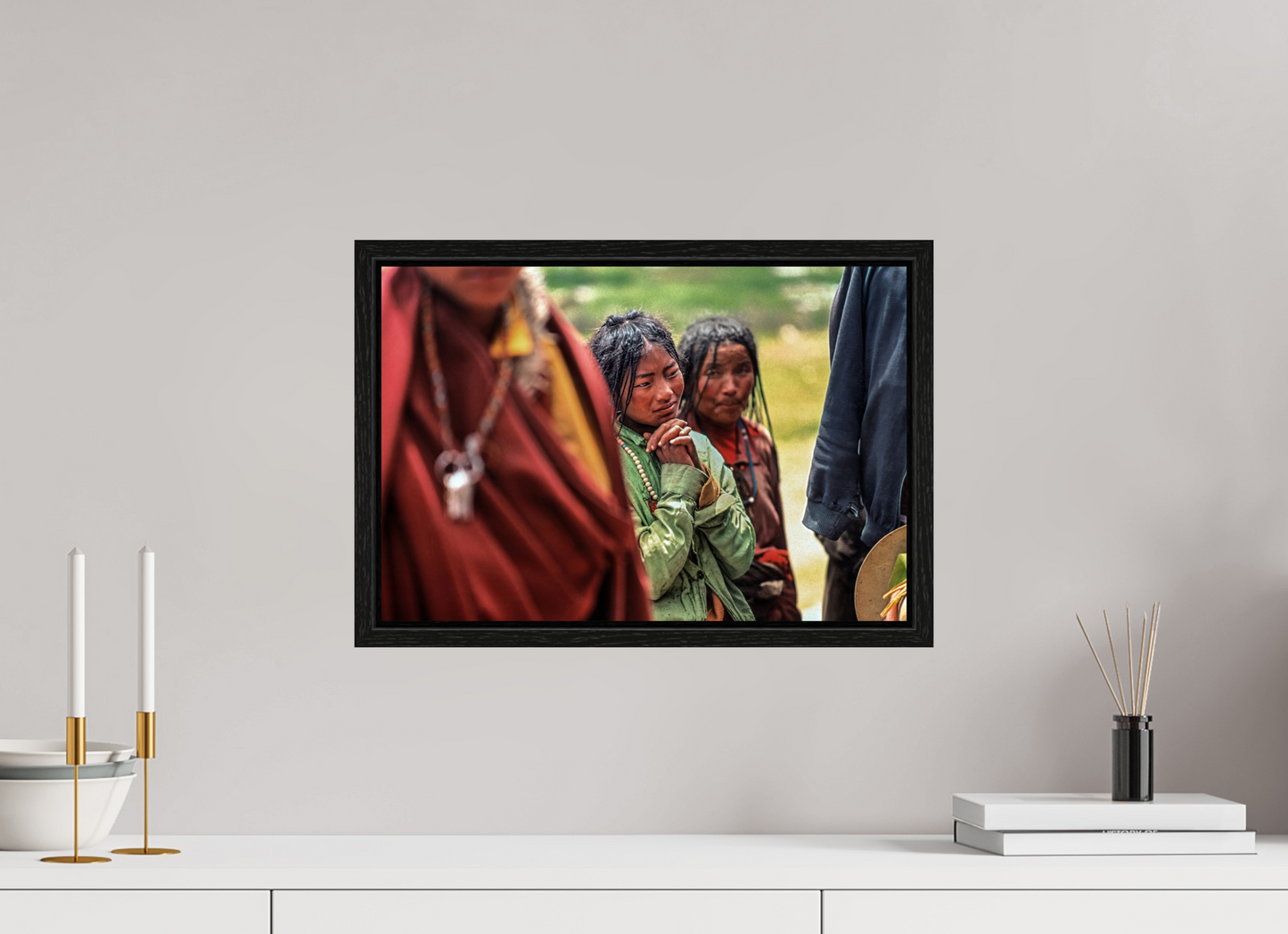 17.8 x 12″, Floater Frame Tibetan Girl in Green Jacket