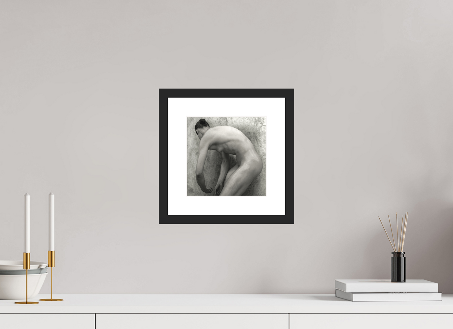 8 x 8″, Solid 0.8" Black Wood Frame With 2" Natural White Passe-Partout with Museum Glass Nude No. 60 - square