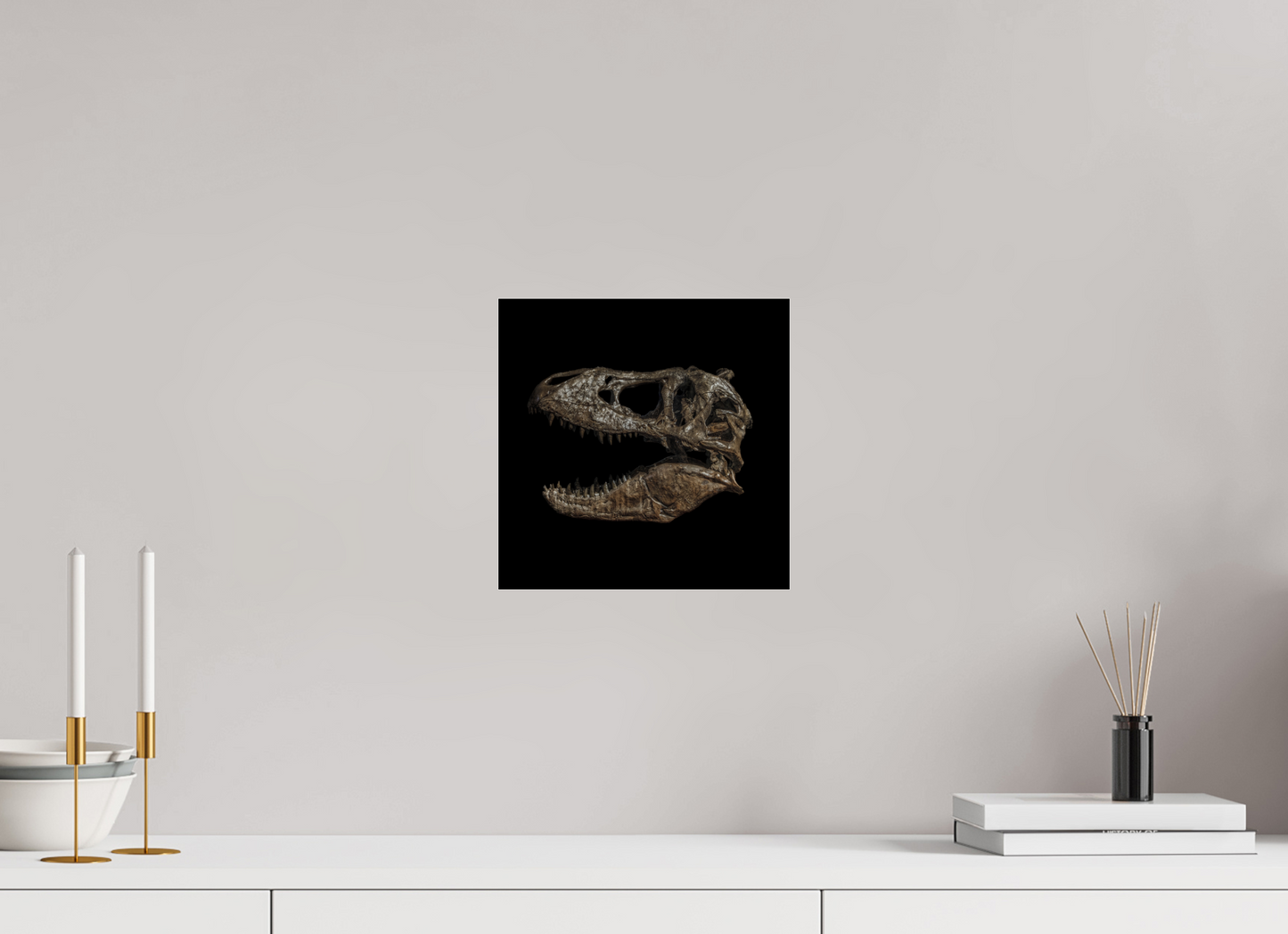 10 x 10″, Frameless Acrylic Glass T-Rex Skull