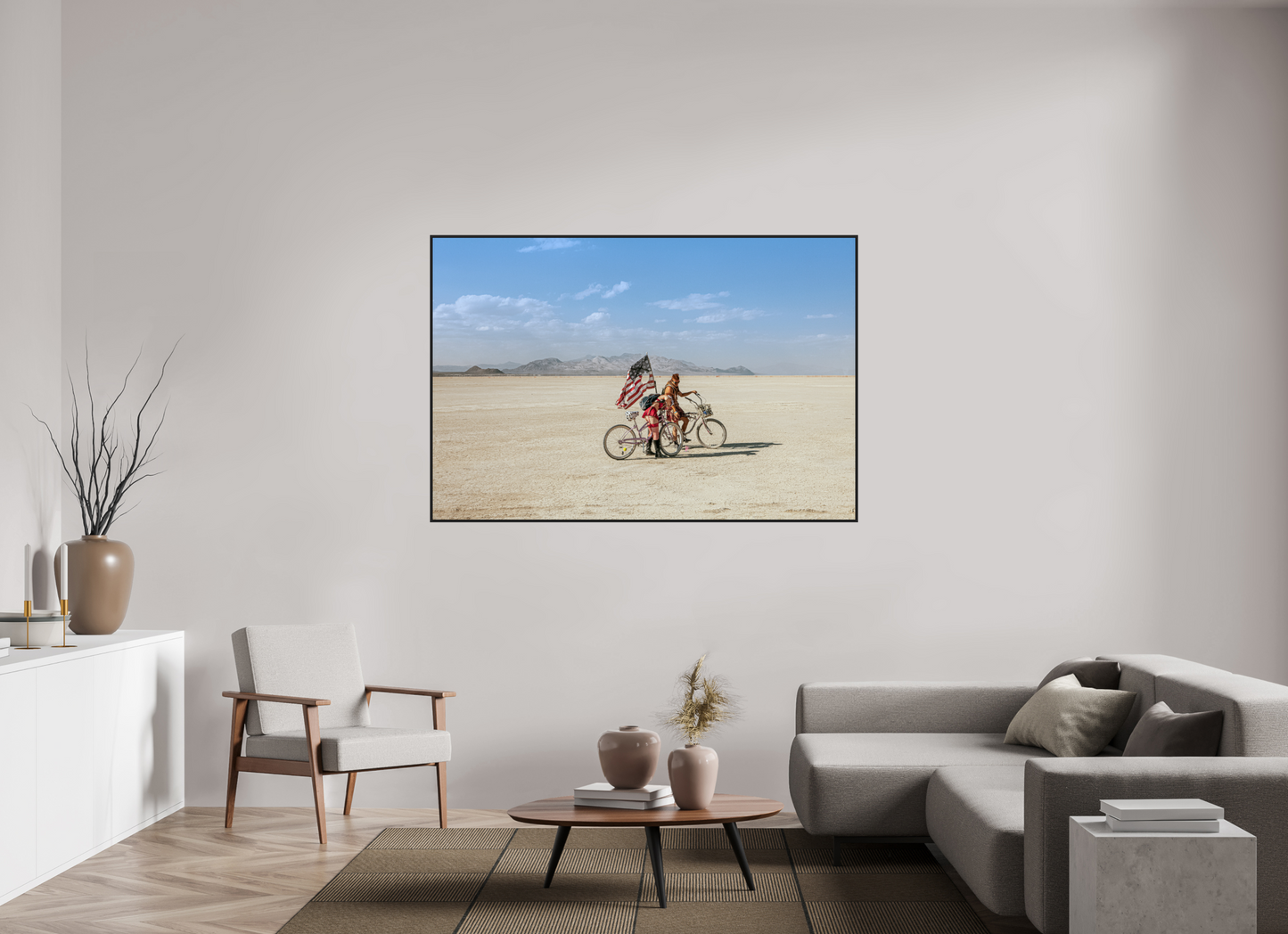 Burning Man - Two with Bikes and USA Flag