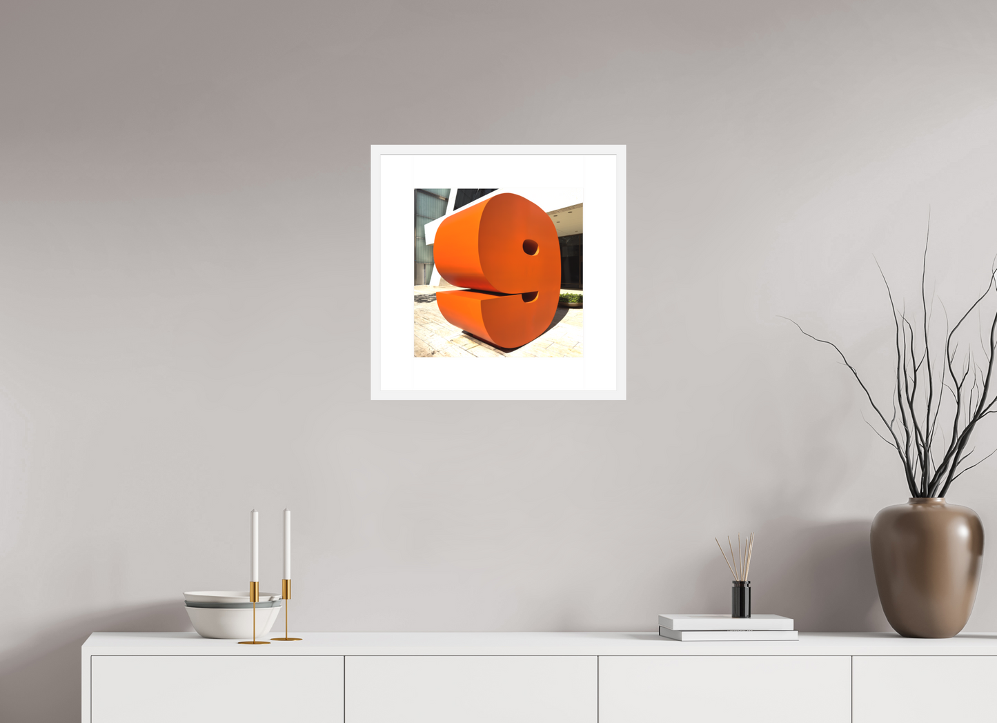 15 x 15″, Solid 0.8" White Wood Frame With 3" Natural White Passe-Partout with Museum Glass Number 9