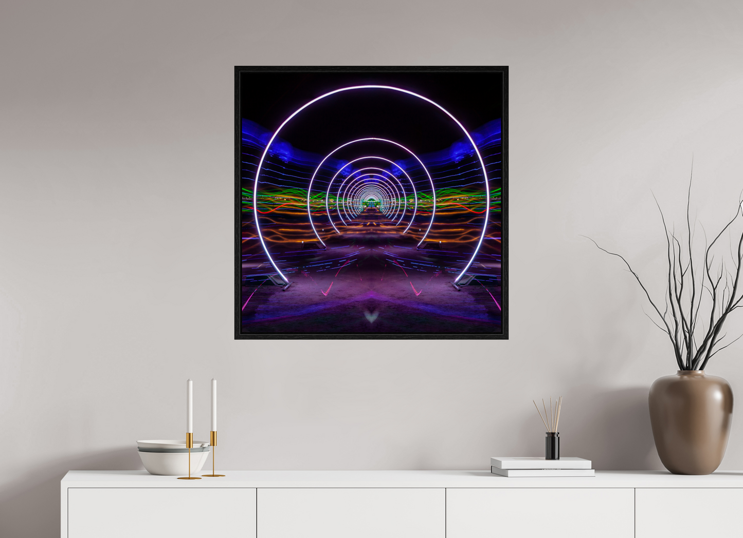 30 x 30″, Floater Frame Burning Man - Concentric Circles of Light