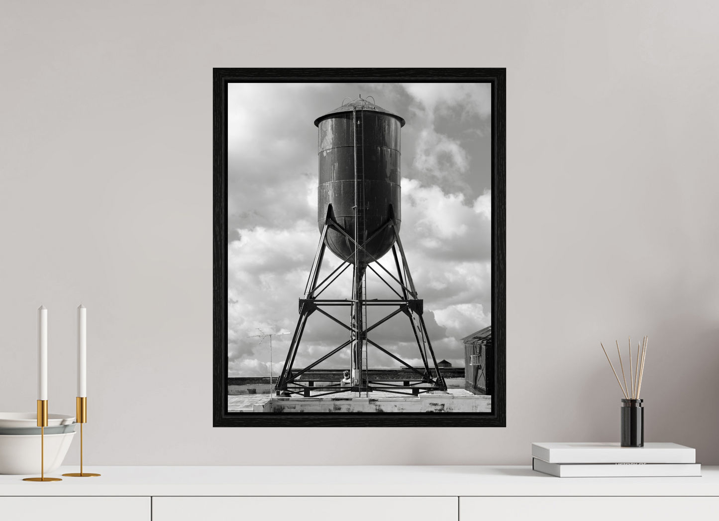 16 x 20″, Floater Frame Black Water Tower
