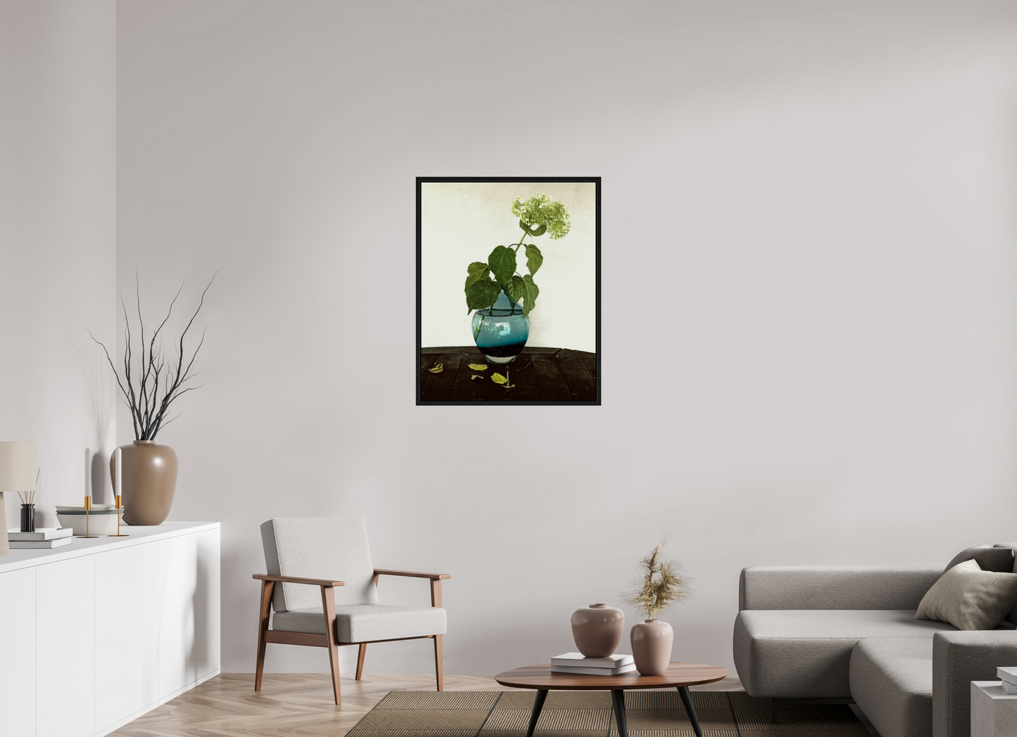 28 x 35″, Floater Frame Flower in Vase on Table