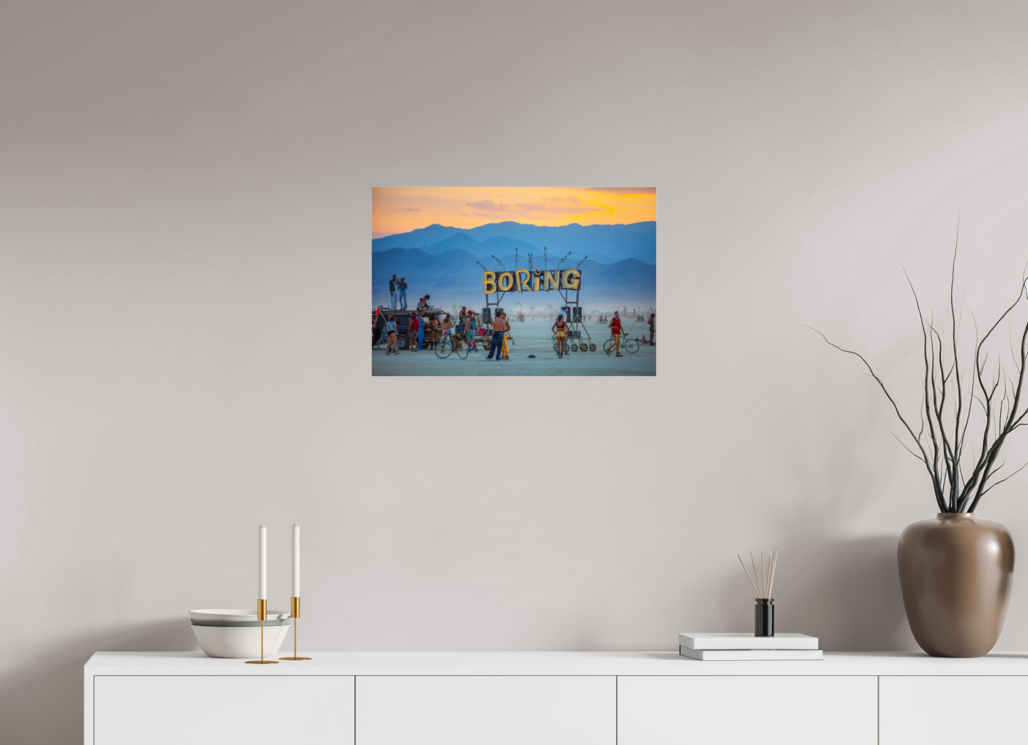 24 x 16″, Frameless Acrylic Glass Burning Man - Boring Sign