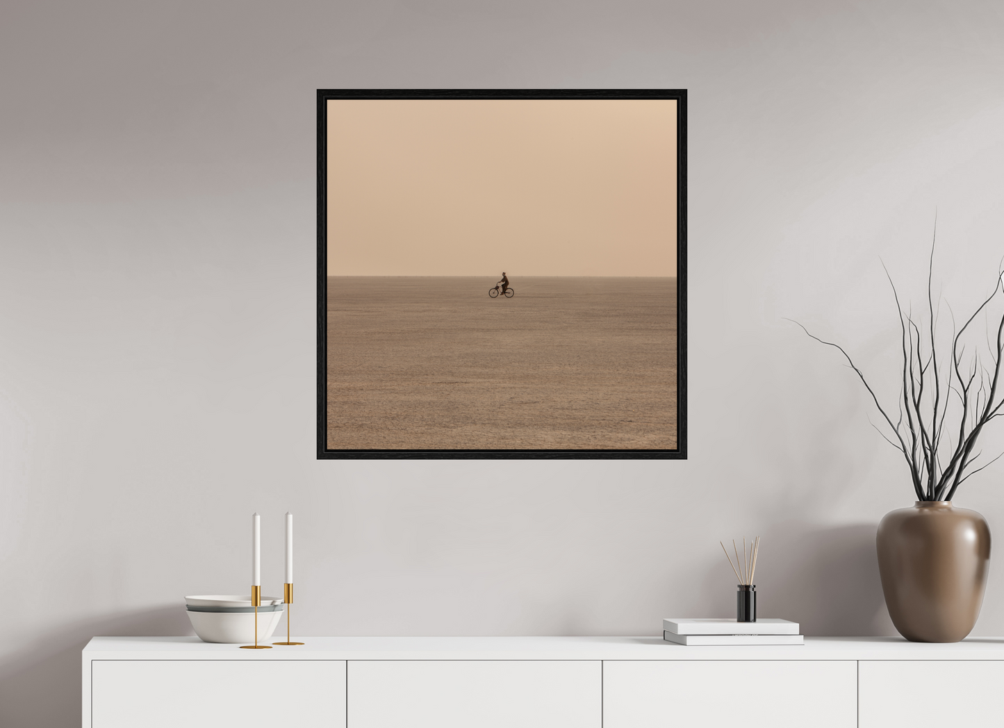 30 x 30″, Floater Frame Burning Man - Woman on Bike