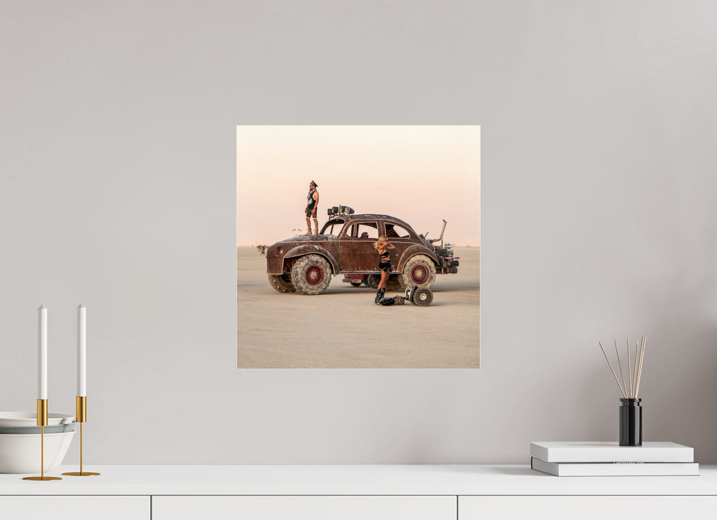 15 x 15″, Frameless Acrylic Glass Burning Man - Art Car Large VW