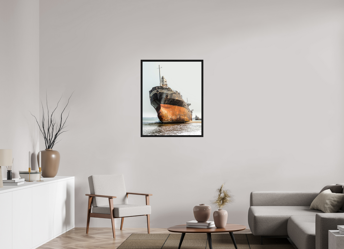 28 x 35″, Floater Frame Grounded Ship Angola