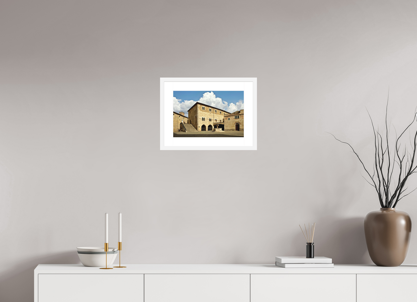 15 x 10″, Solid 0.8" White Wood Frame With 2" Natural White Passe-Partout with Museum Glass Romanesque Church of San Silvestro