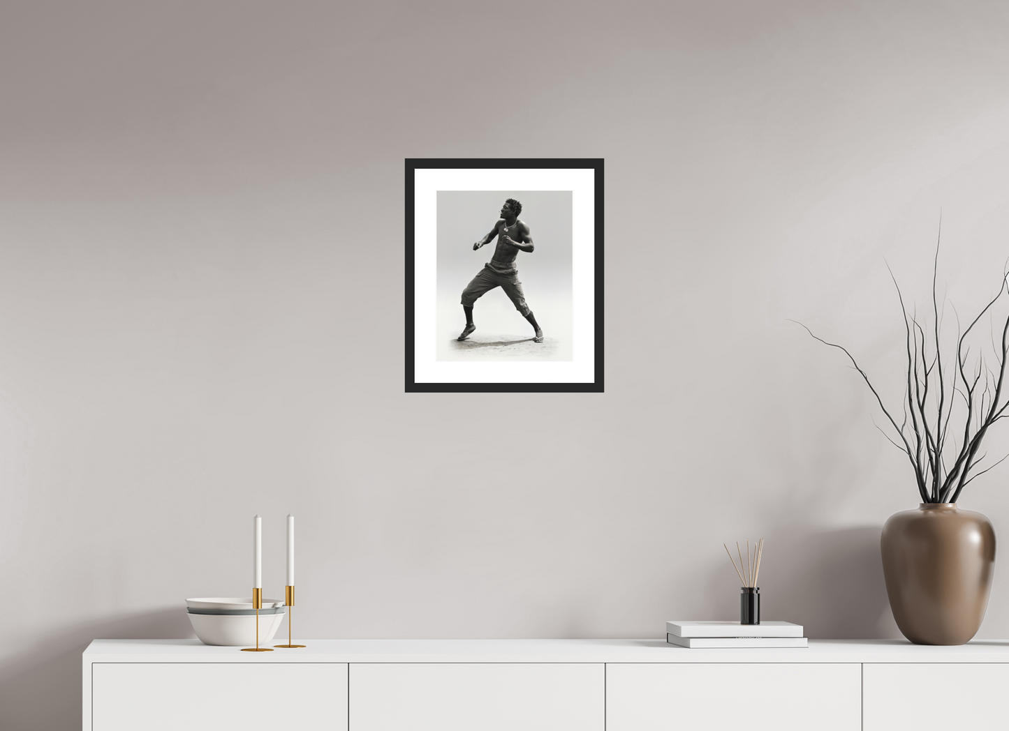 12 x 15″, Solid 0.8" Black Wood Frame With 2" Natural White Passe-Partout with Museum Glass Angolan Man Dancing