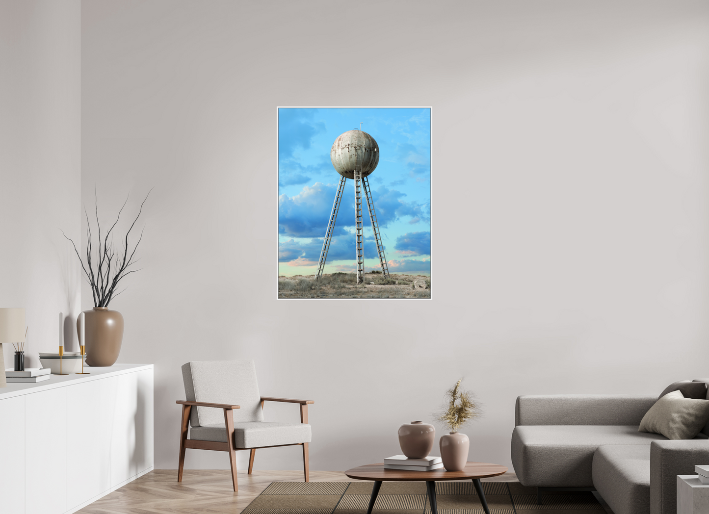 35 x 43.7″, White Matte Frame, No Border Spherical Water Tower - Mexico