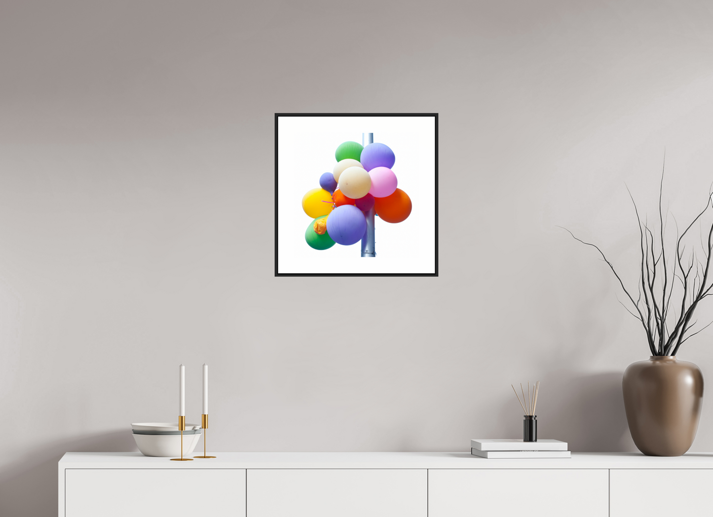 Colorful Ballons Tied to a Lamp Post