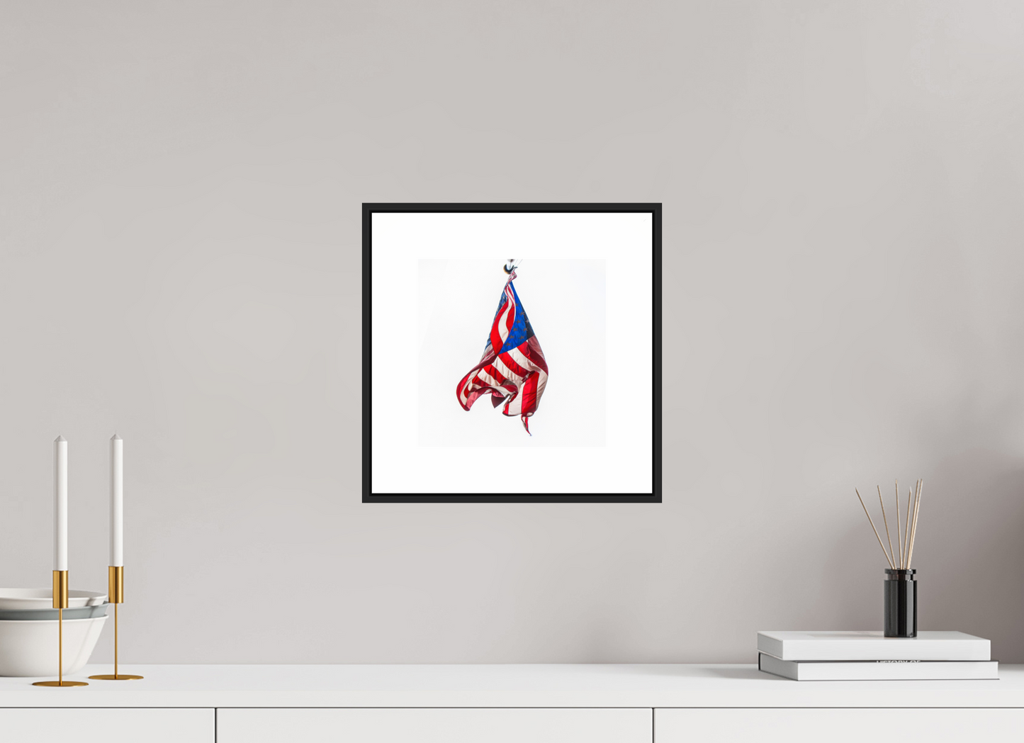 8 x 8″, Black Matte Frame Crumpled USA Flag