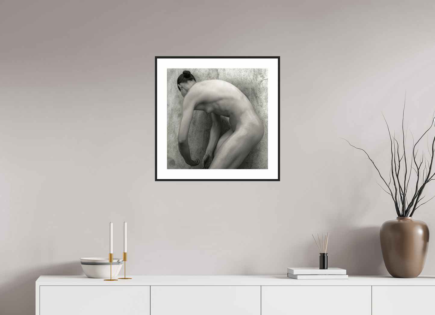 20 x 20″, Black Matte Frame Nude No.60 - square