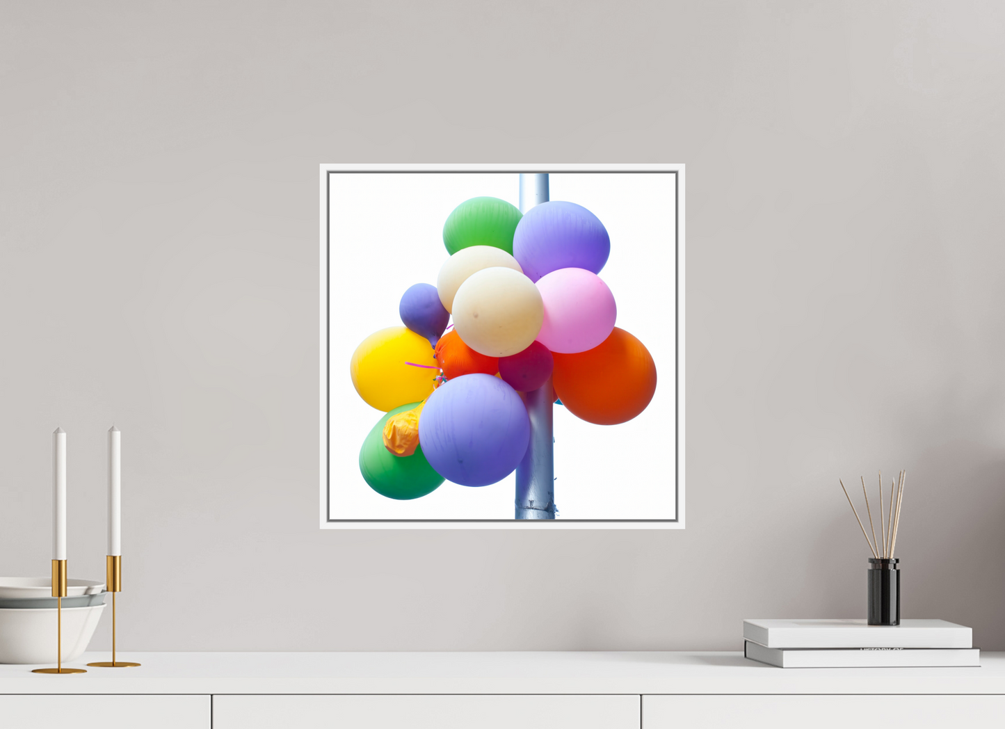 Colorful Ballons Tied to a Lamp Post