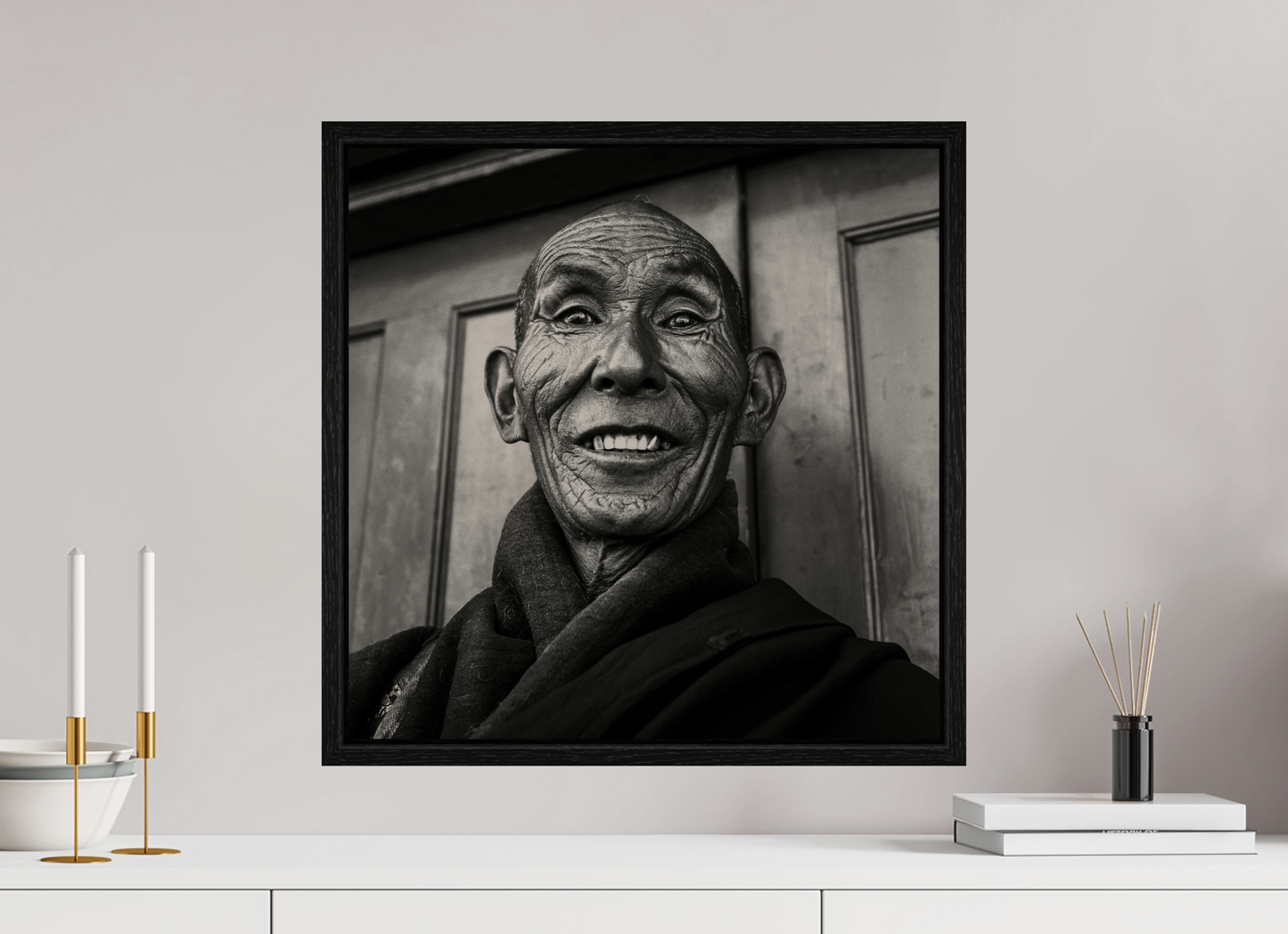 20 x 20″, Floater Frame Reincarnated Tibetan Monk