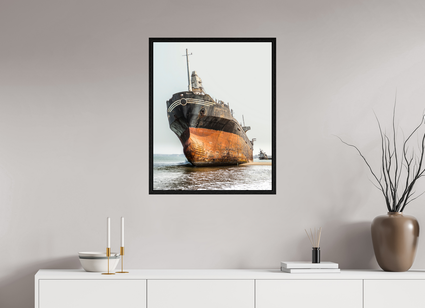 24 x 30″, Floater Frame Grounded Ship Angola