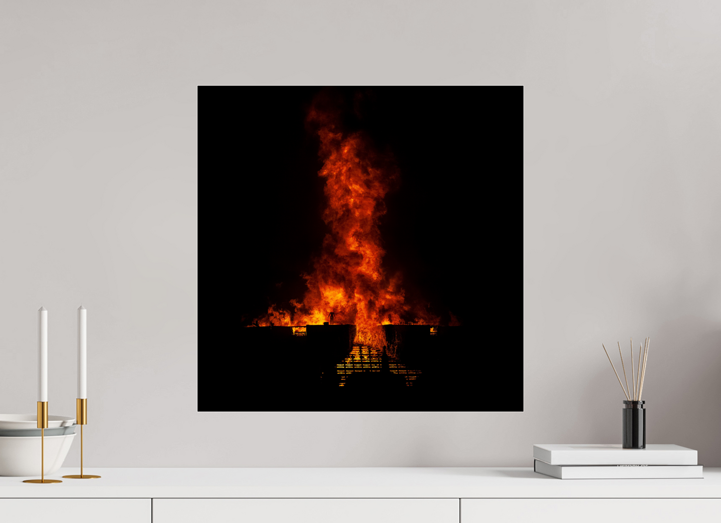 20 x 20″, Frameless Acrylic Glass Burning Man - Flames