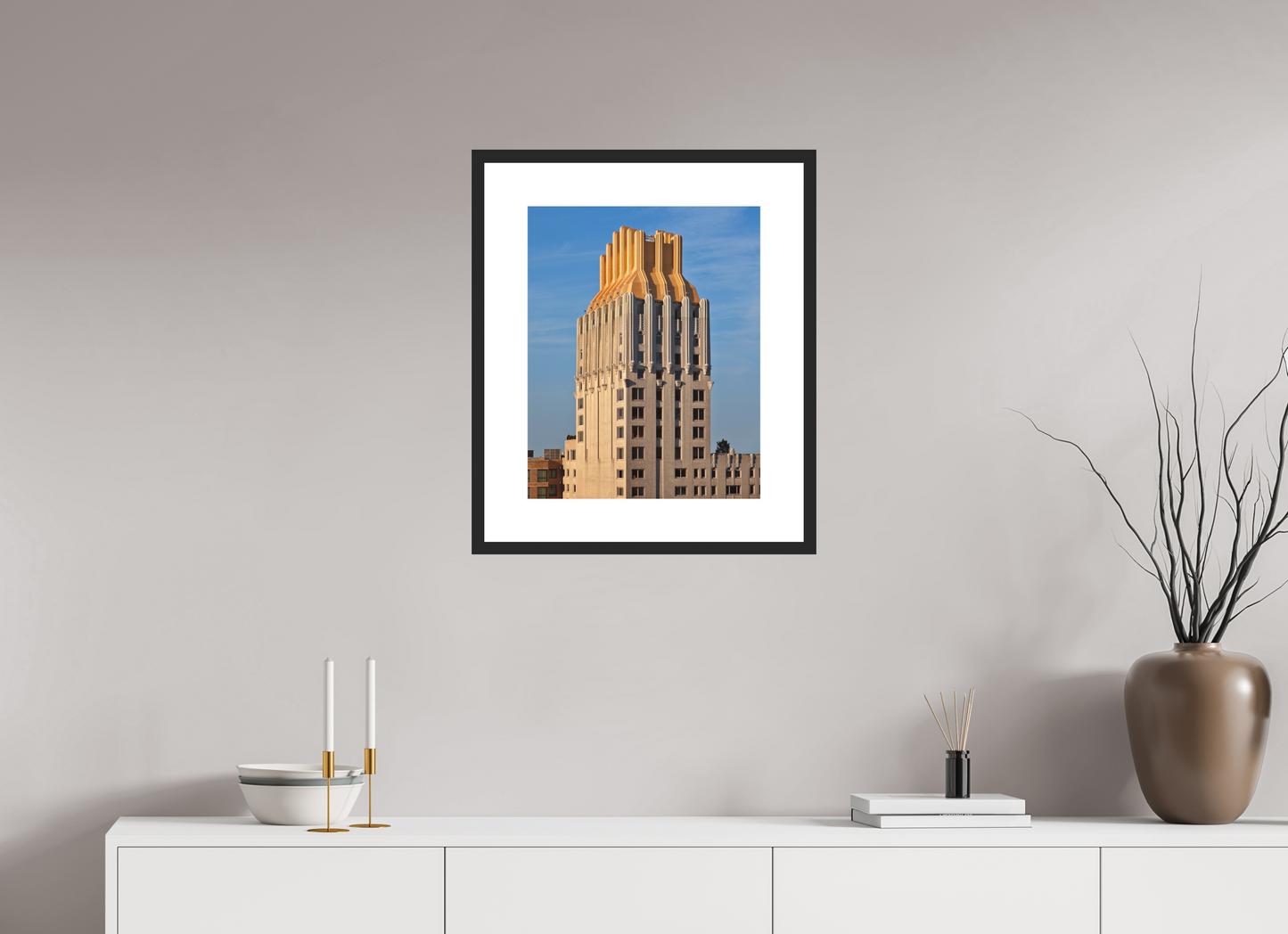 16 x 20″, Solid 0.8" Black Wood Frame With 3" Natural White Passe-Partout with Museum Glass Barbizon Plaza Hotel