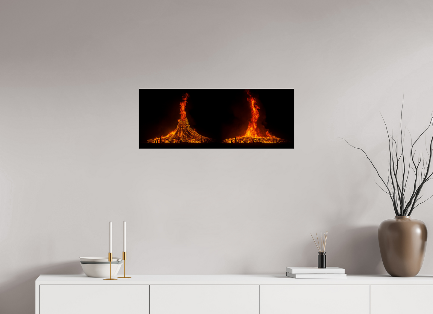 31 x 12″, Frameless Acrylic Glass Burning Man - Temple Burn