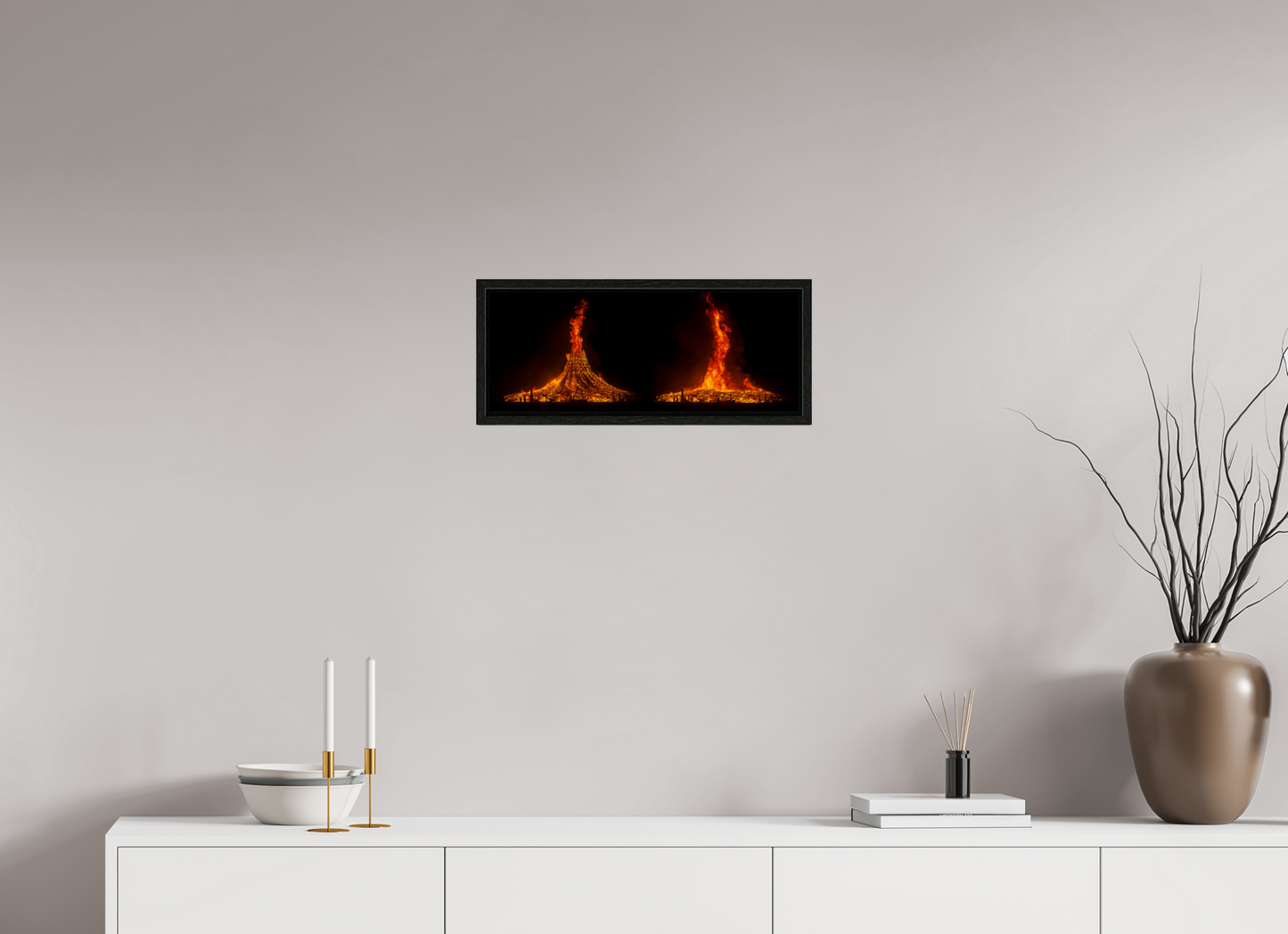 20.7 x 8″, Floater Frame Burning Man - Temple Burn