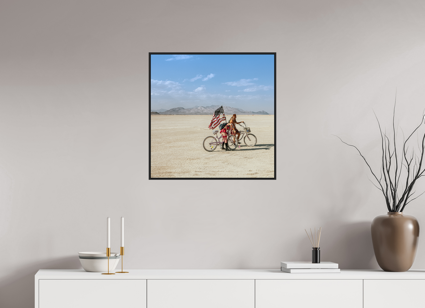 Burning Man - Two with Bikes and USA Flag