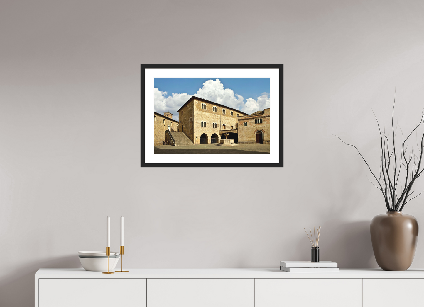 24 x 16″, Solid 0.8" Black Wood Frame With 2" Natural White Passe-Partout with Museum Glass Romanesque Church of San Silvestro