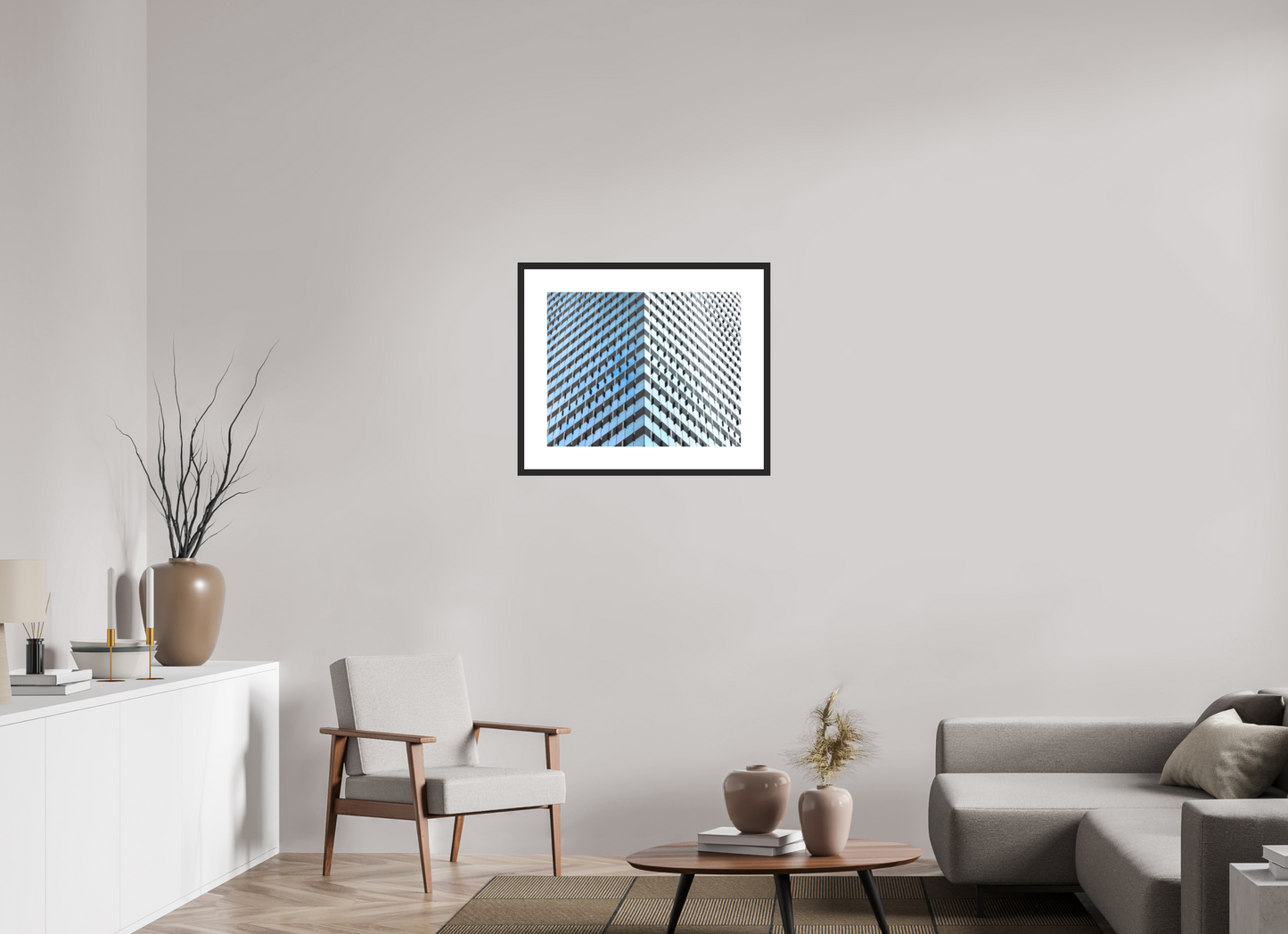25 x 20″, Solid 0.8" Black Wood Frame With 3" Natural White Passe-Partout with Museum Glass Glass Facade