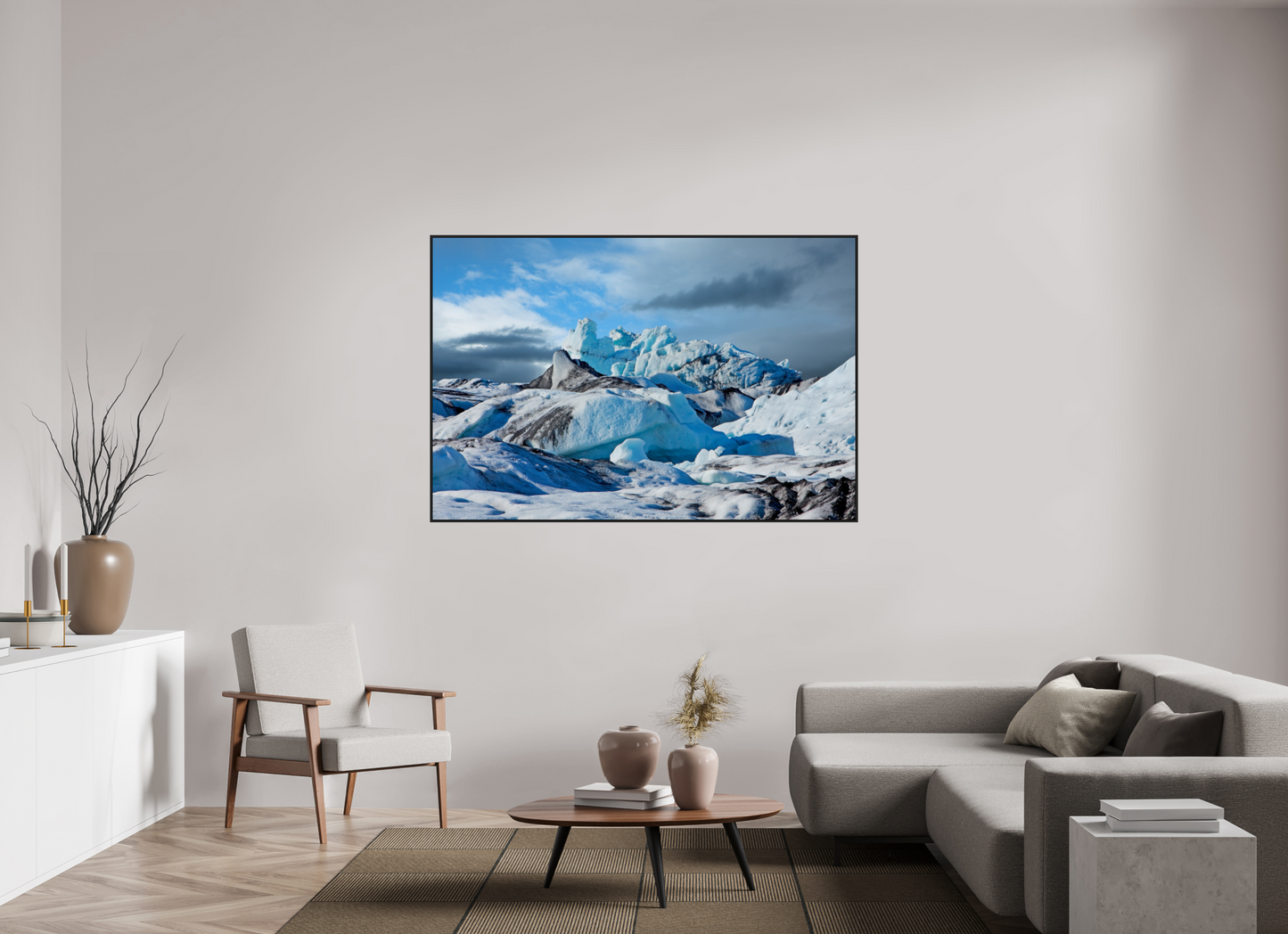 66 x 44″, Black Matte Frame, No Border Iceland Icebergs