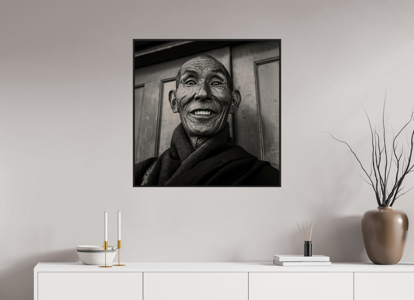 30 x 30″, Black Matte Frame, No Border Reincarnated Tibetan Monk