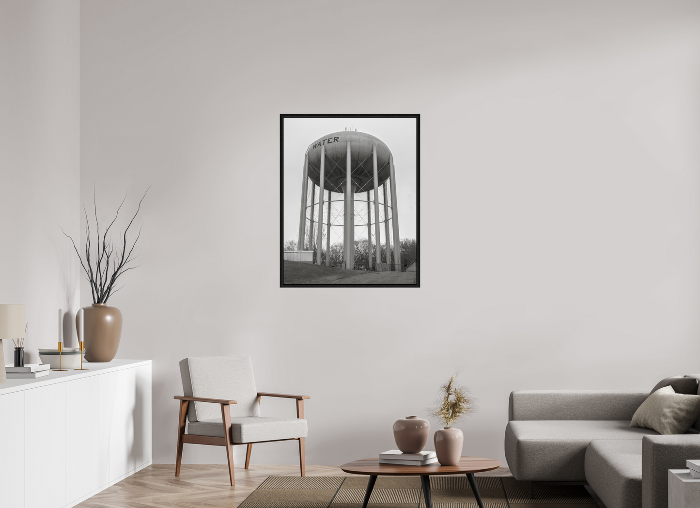 31 x 38.7″, Floater Frame Grey Water Tower