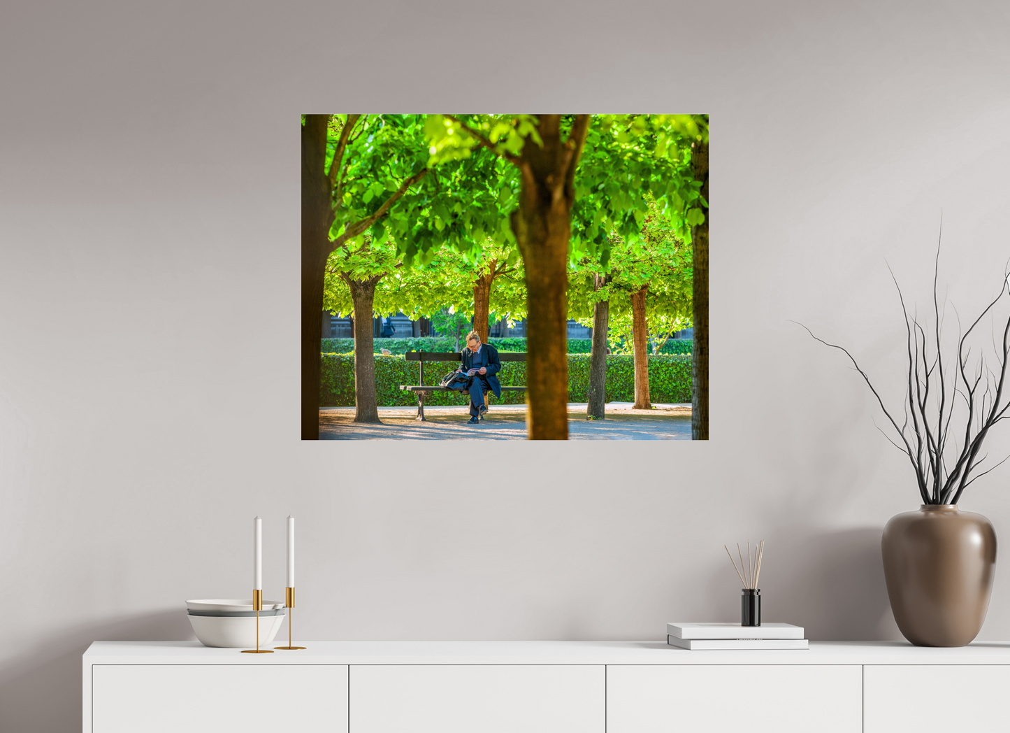 35 x 28″, Frameless Acrylic Glass Man Reading in Paris Garden