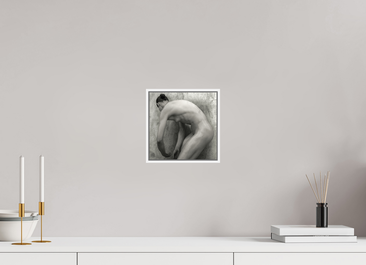 8 x 8″, White Matte Frame, No Border Nude No.60 - square