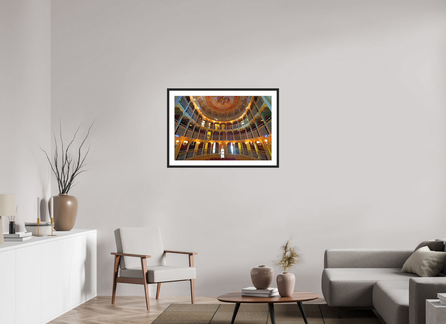 36 x 24″, Solid 0.8" Black Wood Frame With 2" Natural White Passe-Partout with Museum Glass Palazzo Dei Consoli Theatre France