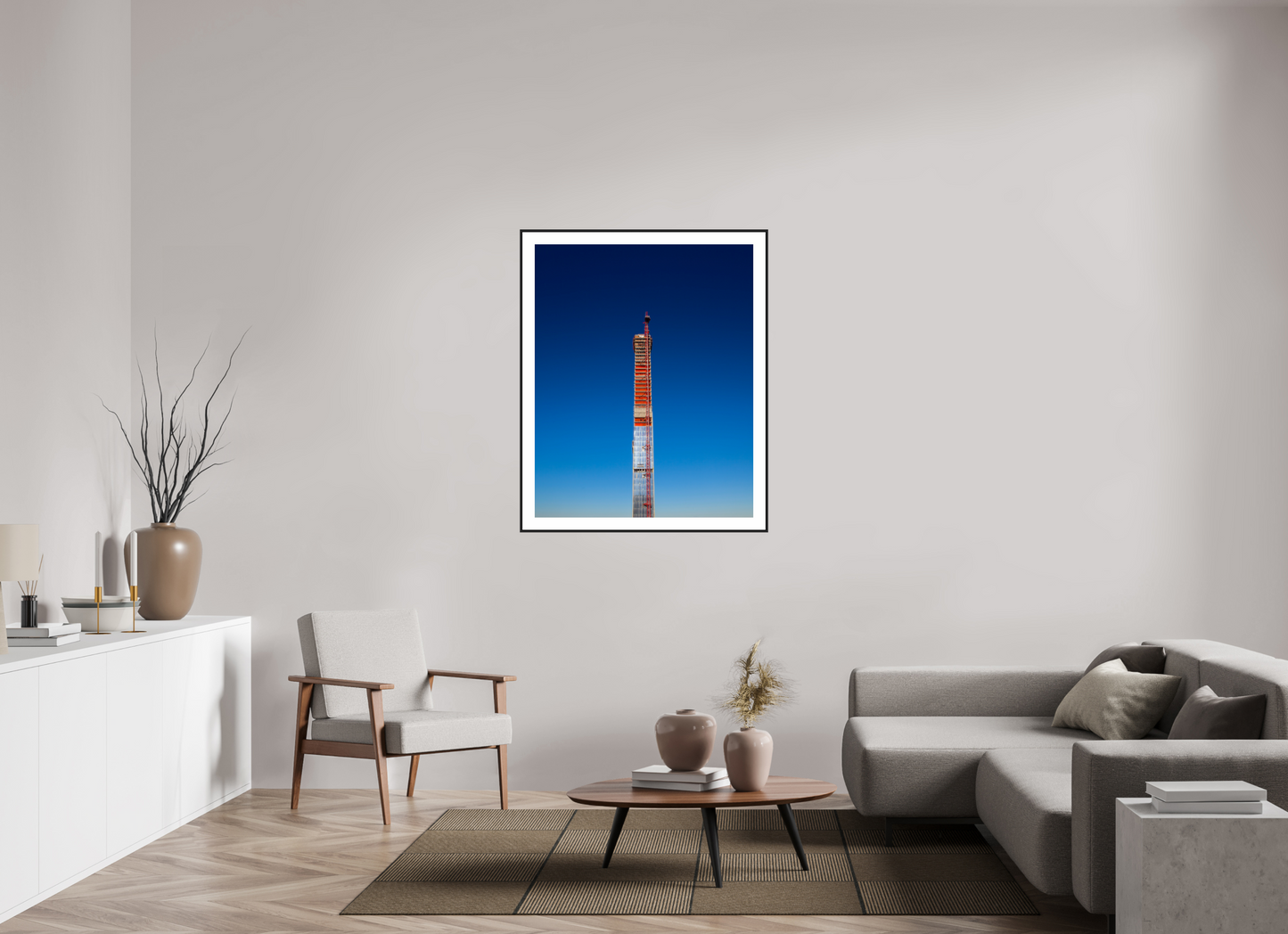 35 x 43.7″, Black Matte Frame Steinway Tower Under Construction