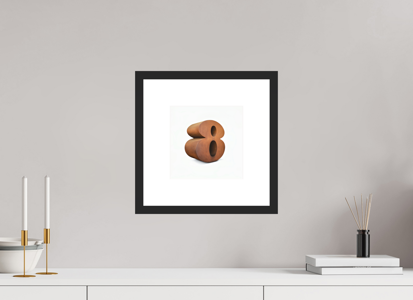 8 x 8″, Solid 0.8" Black Wood Frame With 3" Natural White Passe-Partout with Museum Glass Number 8