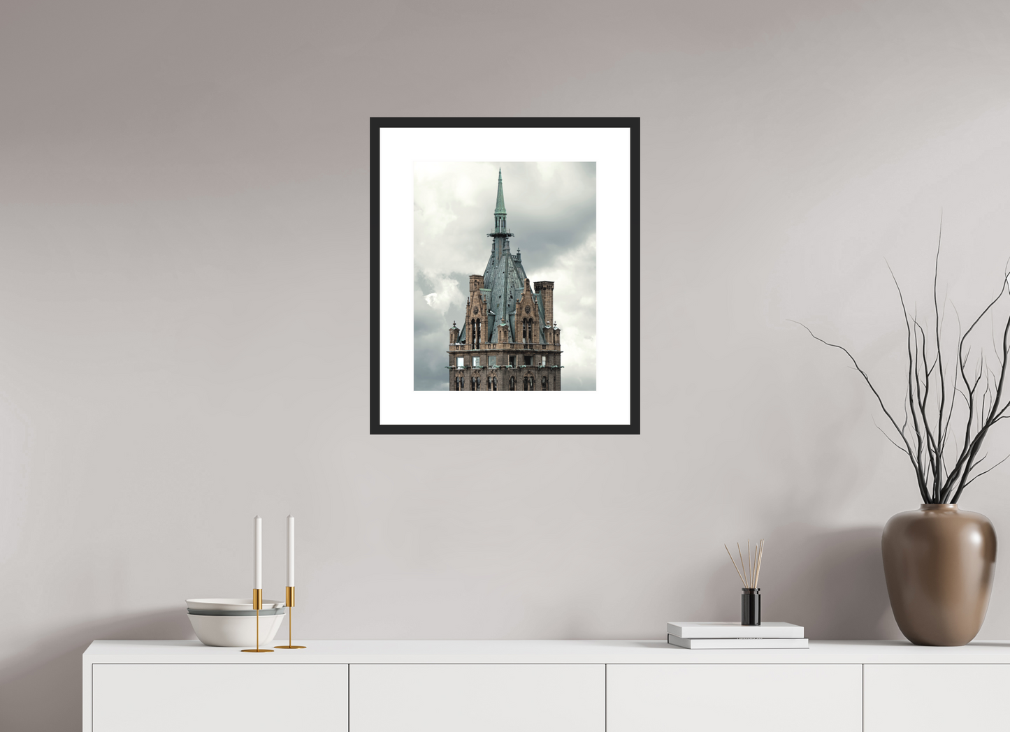 16 x 20″, Solid 0.8" Black Wood Frame With 3" Natural White Passe-Partout with Museum Glass The Sherry Netherland Hotel