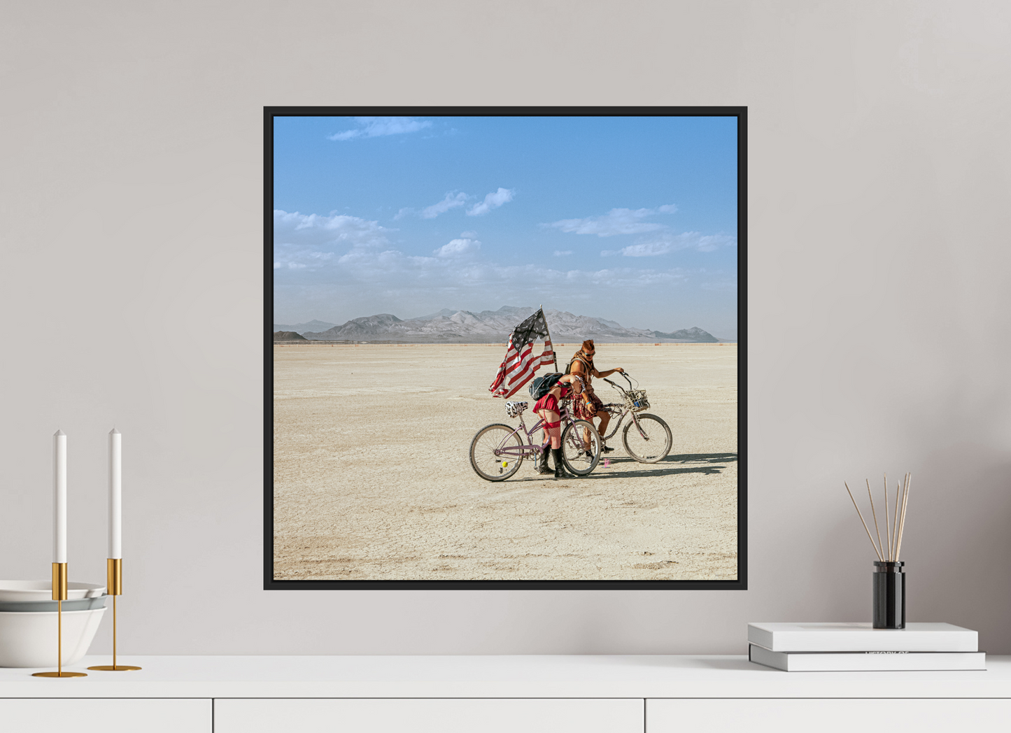 Burning Man - Two with Bikes and USA Flag