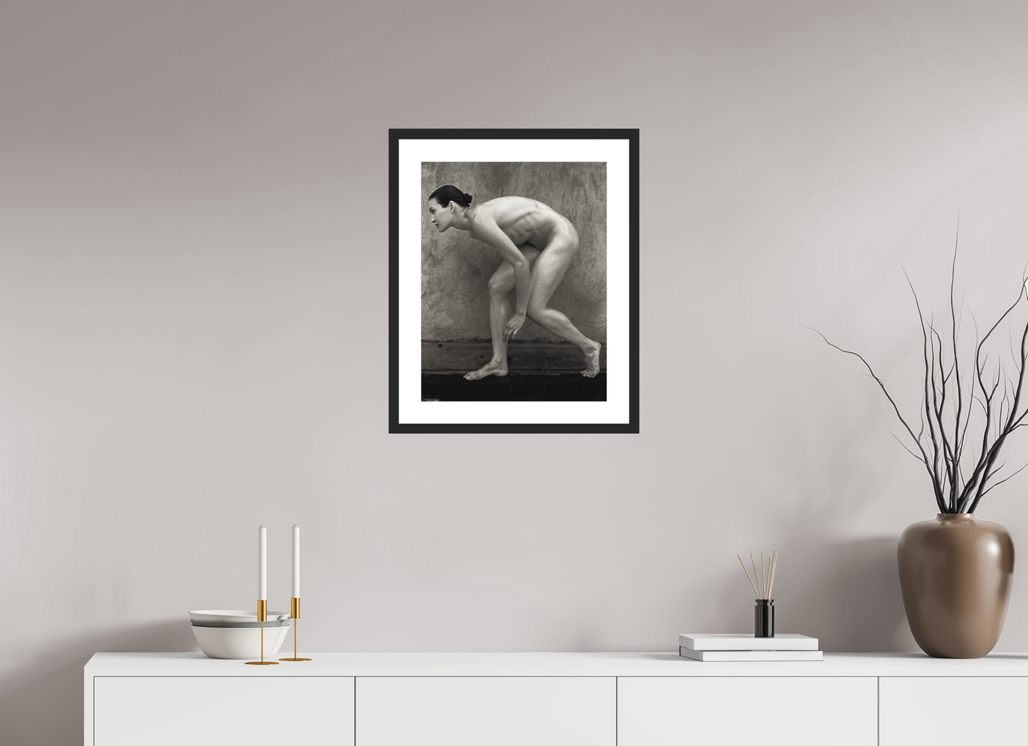 16 x 20.5″, Solid 0.8" Black Wood Frame With 2" Natural White Passe-Partout with Museum Glass Nude No. 01E