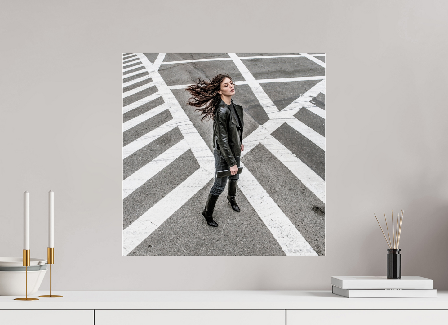 20 x 20″, Frameless Acrylic Glass Woman at Crosswalk