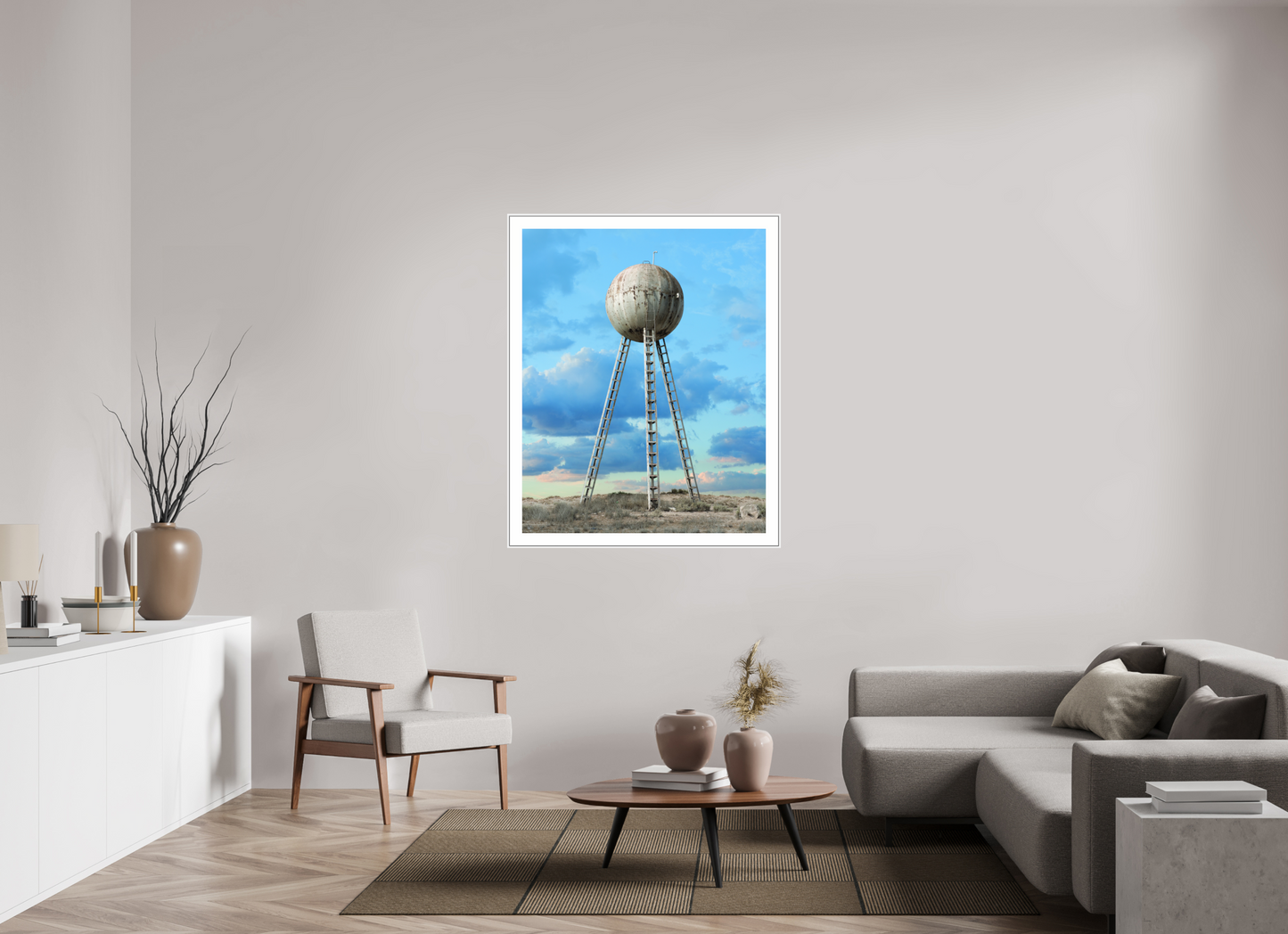 39 x 48.7″, White Matte Frame Spherical Water Tower - Mexico