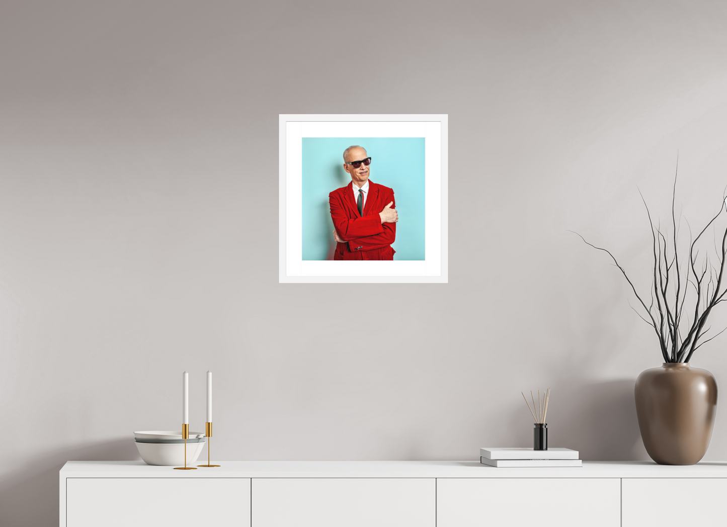 15 x 15″, Solid 0.8" White Wood Frame With 2" Natural White Passe-Partout with Museum Glass John Waters, Director