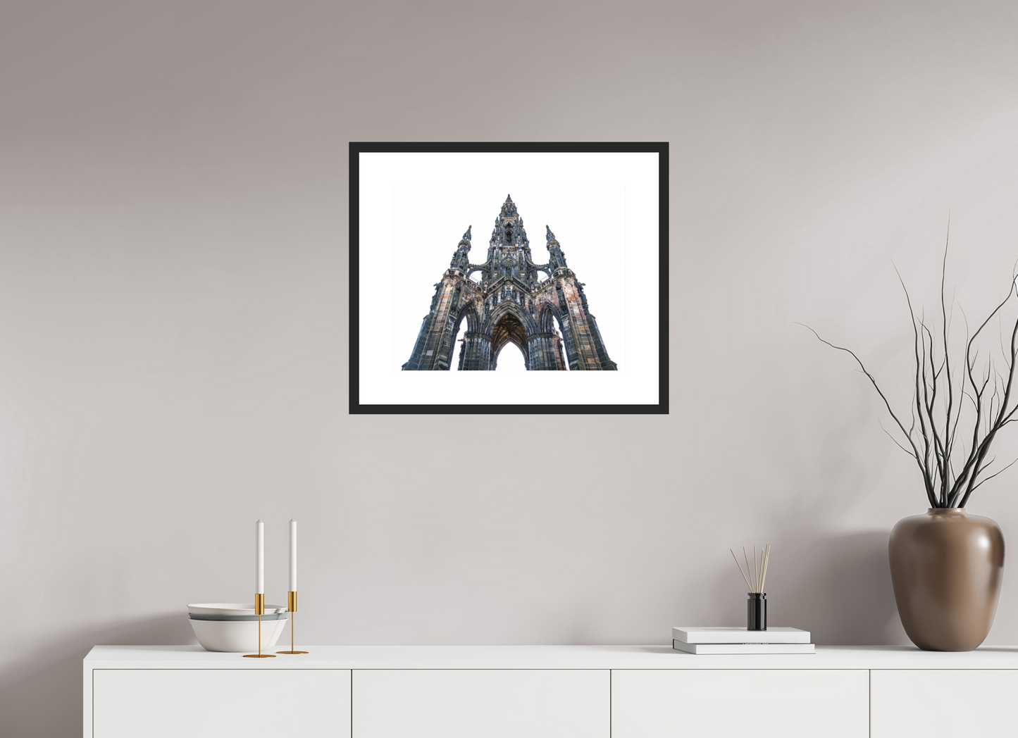 20 x 16″, Solid 0.8" Black Wood Frame With 3" Natural White Passe-Partout with Museum Glass The Scott Monument