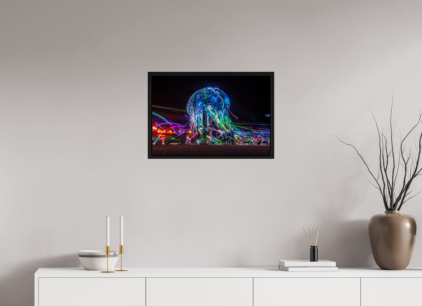24 x 16″, Floater Frame Burning Man - Glass Jellyfish