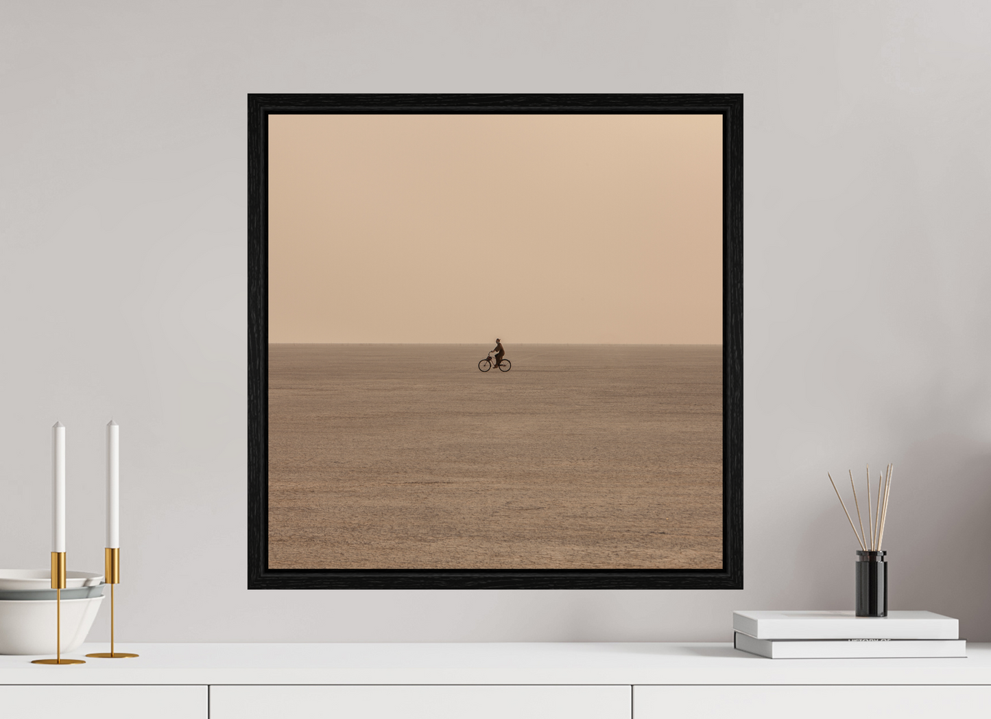 20 x 20″, Floater Frame Burning Man - Woman on Bike