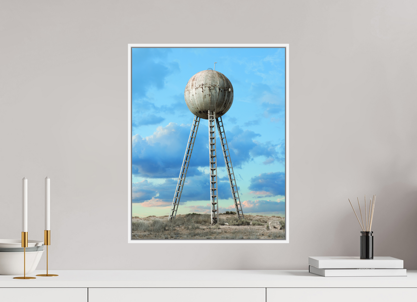 16 x 20″, White Matte Frame, No Border Spherical Water Tower - Mexico
