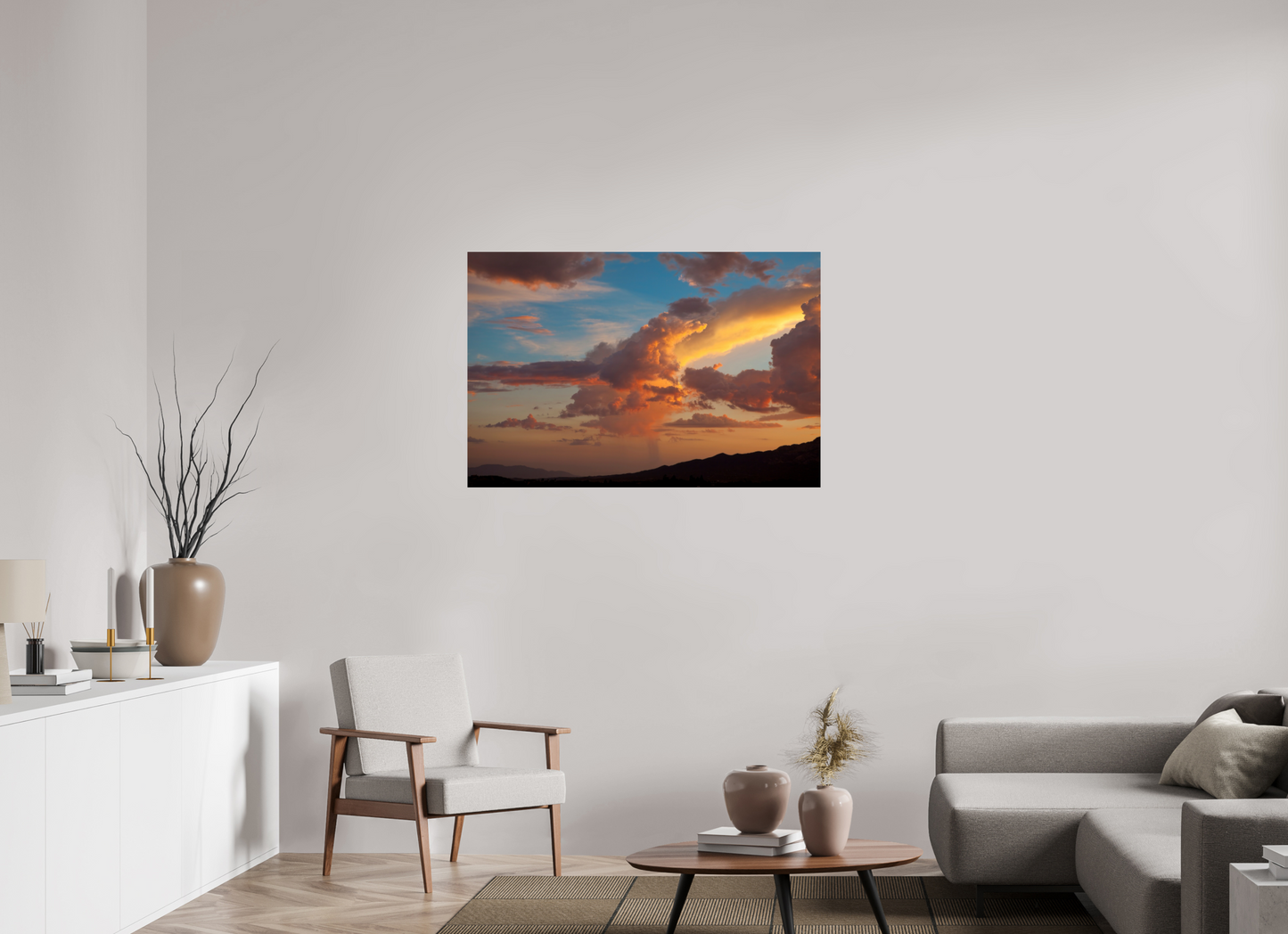 45 x 30″, Frameless Acrylic Glass Sunset Clouds and Mountains