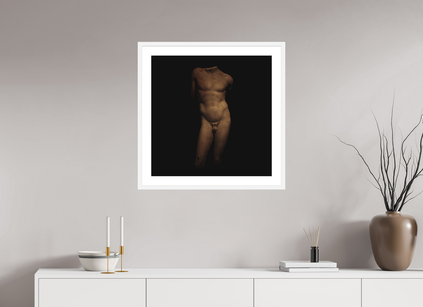 25 x 25″, Solid 0.8" White Wood Frame With 2" Natural White Passe-Partout with Museum Glass Narcissus