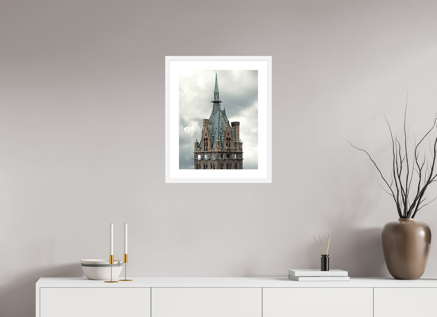 16 x 20″, Solid 0.8" White Wood Frame With 2" Natural White Passe-Partout with Museum Glass The Sherry Netherland Hotel
